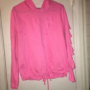 Neon pink hoodie with rips